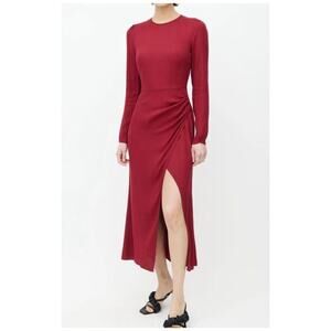 Reformation Celeste Dress  Womens 4 Sheath Tulip Slit Midi Red Draped Glam City